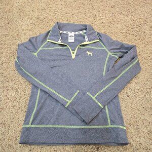 Pink Ultimate 1/4 Zip Long Sleeve Pullover Gray and Green Womens Small